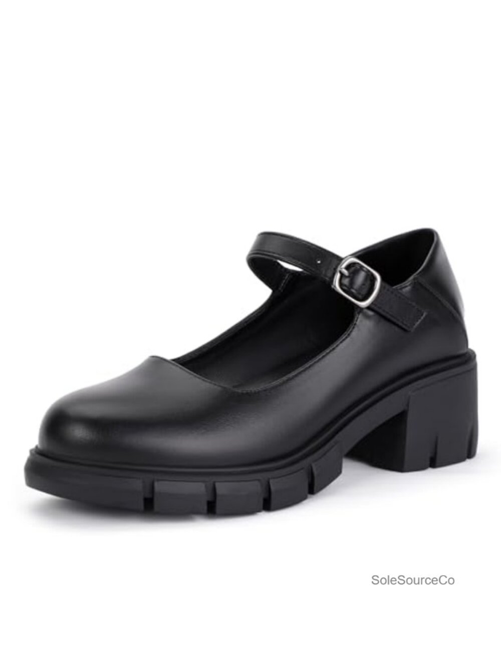 Platform Mary Janes Low Block Heel Closed Round Toe Dress Pumps